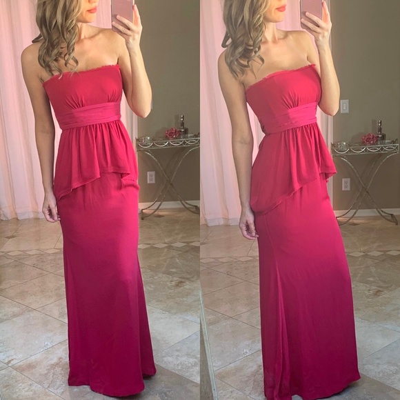 BCBGMaxAzria Red Strapless Tie Maxi Gown Dress - Picture 2 of 6